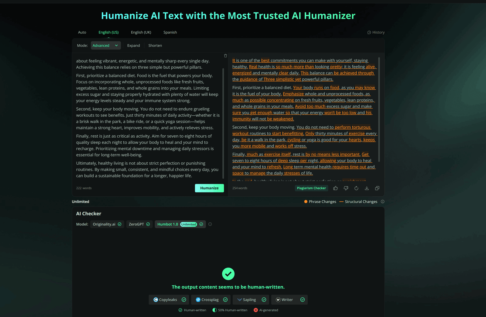 Humaniser AI-tekst med humbot