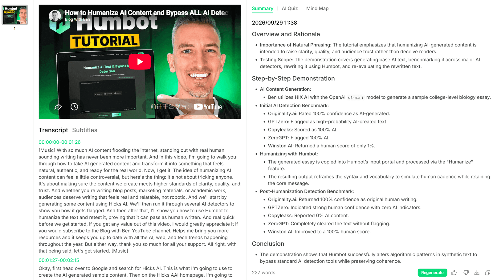 humbot youtube video transkription