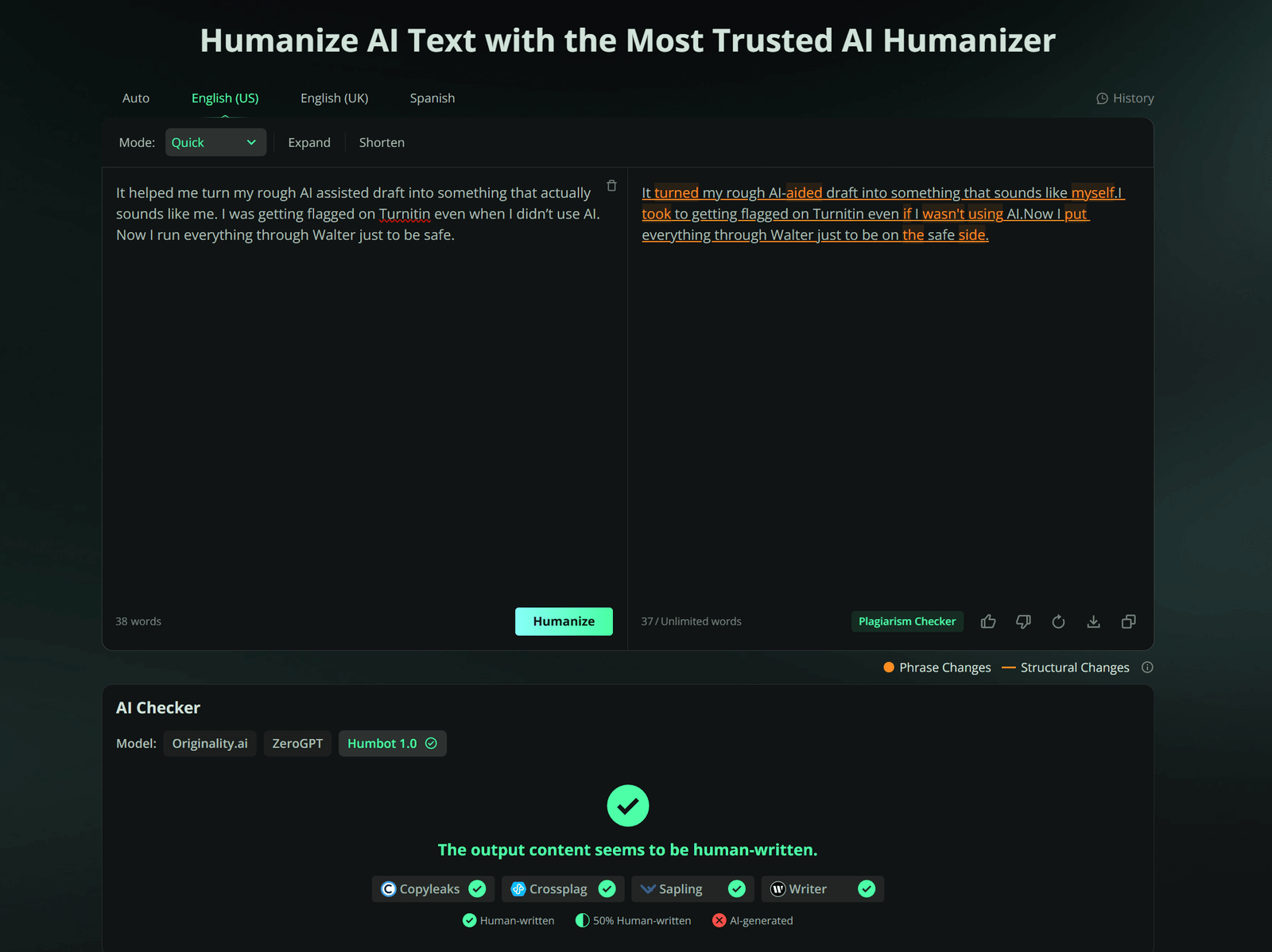 steps to use humbot humanizer