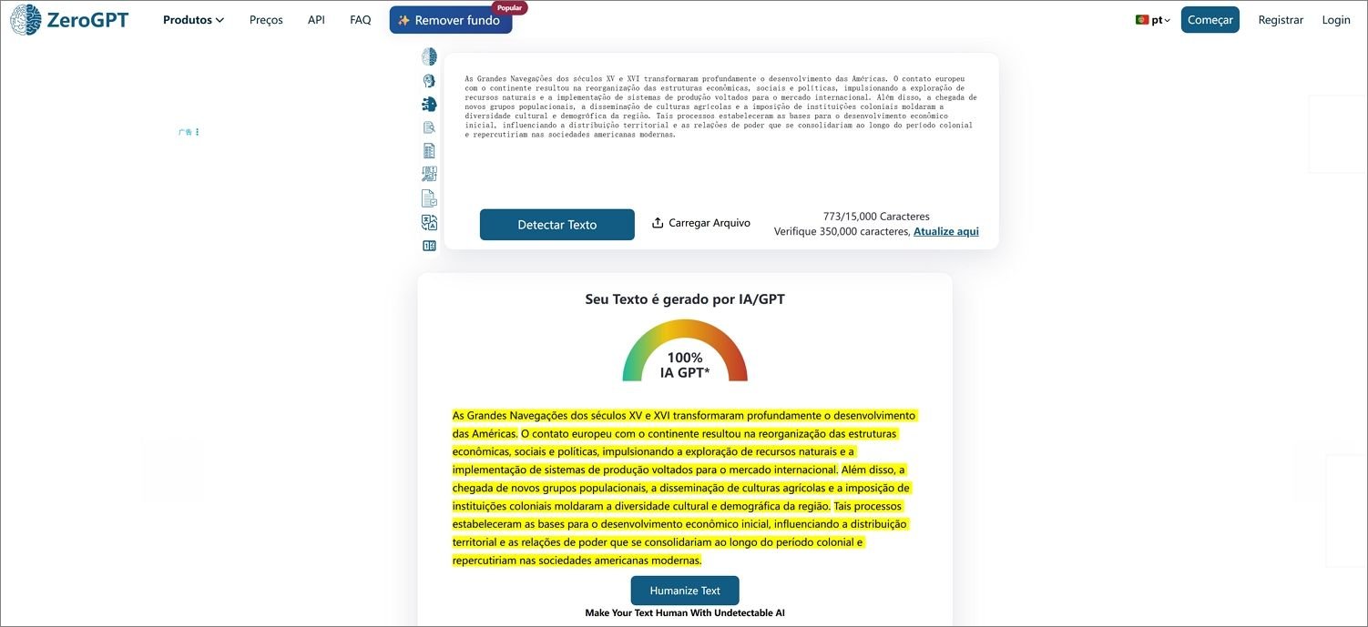 ZeroGPT Detector de IA